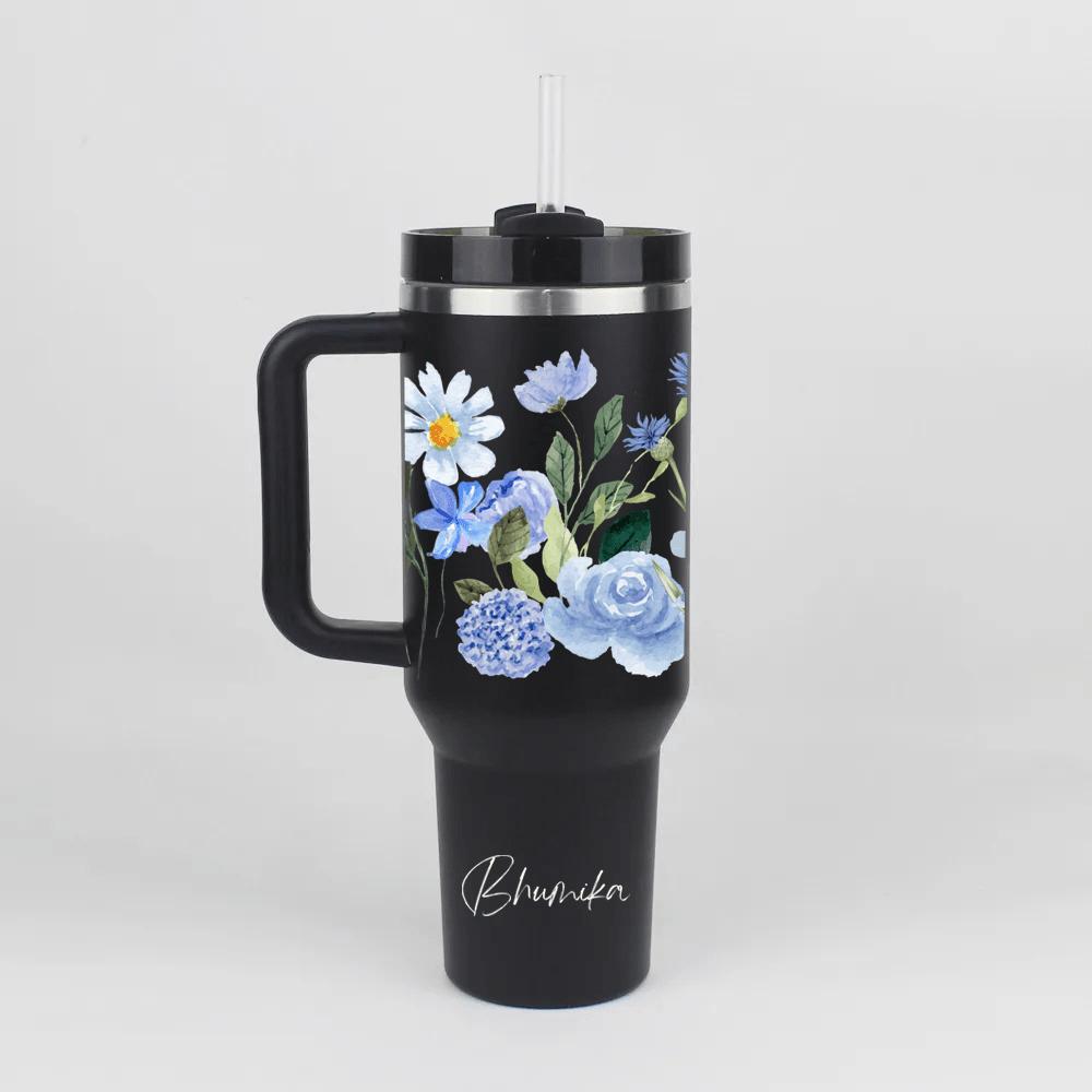 Personalized FleurFlow™ Tumbler with Straw & Lid - Memories InsiteFLOWERS PRINTED TUMBLER-2